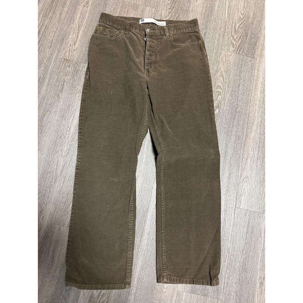 Gap Relaxed Corduroy Pants Mens 32x30 Brown Olive Green Button Fly Straight Leg